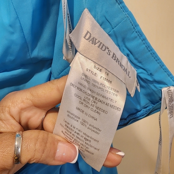 David's BRIDAL Blue Malibu Bridemaid Strapples Floor Length Wedding dress 12 - Picture 11 of 13